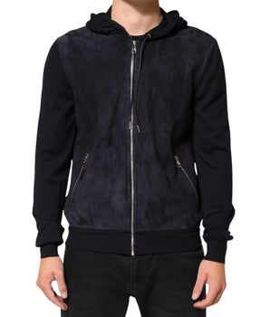 Dolce & Gabbana Black Leather Full Zip Hooded Blouson Jacket