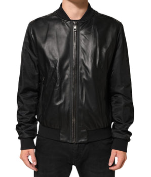 Dolce & Gabbana Black Leather Nylon FullZip Blouson Jacket