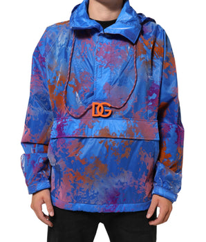 Dolce & Gabbana Blue Tie Dye Logo Hooded Sweatshirt Jacket