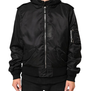 Dolce & Gabbana Black Cotton Hooded Full Zip Bomber Jacket