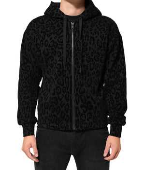 Dolce & Gabbana Black Cotton Hooded Full Zip Bomber Jacket