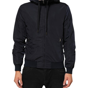 Dolce & Gabbana Blue Logo Tape Hooded Full Zip Bomber Jacket