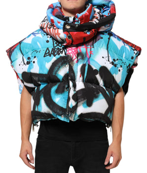 Dolce & Gabbana Multicolor Graffiti Hooded Sportswear Vest Jacket