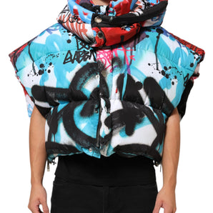 Dolce & Gabbana Multicolor Graffiti Hooded Sportswear Vest Jacket