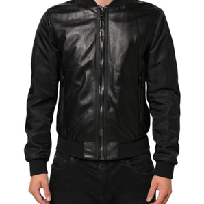 Dolce & Gabbana Black Leather Nylon FullZip Blouson Jacket