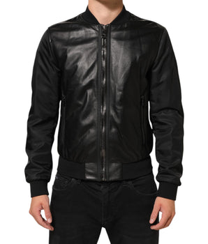 Dolce & Gabbana Black Leather Nylon FullZip Blouson Jacket