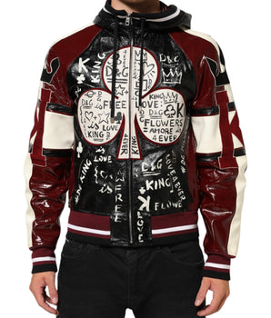 Dolce & Gabbana Multicolor Hooded Leather DG King Men Biker Jacket