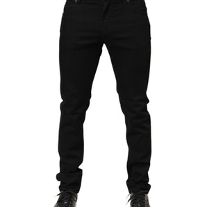 Dolce & Gabbana Black Cotton Mid Waist Skinny Men Denim Jeans