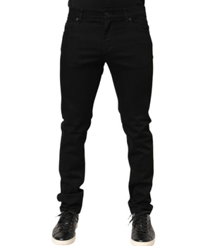 Dolce & Gabbana Black Cotton Mid Waist Skinny Men Denim Jeans