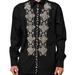 Dolce & Gabbana Black Embroidered Dress Men Formal Shirt