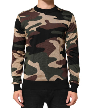 Dolce & Gabbana Multicolor Camouflage Crew Neck Men Pullover Sweater