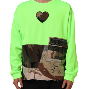 Dolce & Gabbana Green Patchwork Heart Men Sweatshirt Sweater