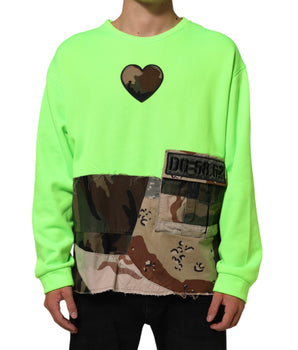 Dolce & Gabbana Green Patchwork Heart Men Sweatshirt Sweater