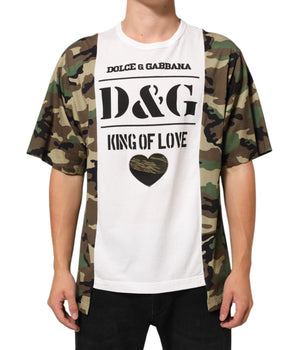 Dolce &amp; Gabbana White Logo Camouflage Crew Neck Men's T-Shirt