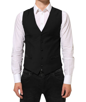 Dolce &amp; Gabbana Black Wool Dress Formal Men Waistcoat Vest