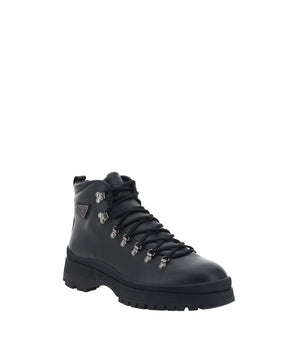 Prada Black Rubber Lace-Up Boots