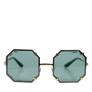 Dolce & Gabbana DG2216 Gold Square Frame Green Lens Shades Sunglasses