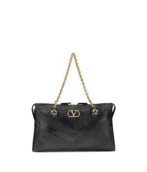 Valentino Garavani Black Calf Leather Bos Taurus Shoulder Bag