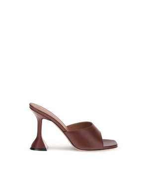 Amina Muaddi Brown Calf Leather Bos Taurus Stiletto Heel Sandals