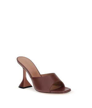 Amina Muaddi Brown Calf Leather Bos Taurus Stiletto Heel Sandals