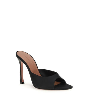 Amina Muaddi Black Calf Leather Bos Taurus High Heel Pumps