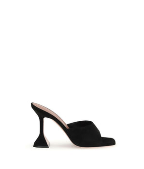 Amina Muaddi Black Calf Leather Bos Taurus Stiletto Heel Sandals