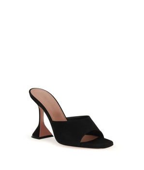 Amina Muaddi Black Calf Leather Bos Taurus Stiletto Heel Sandals