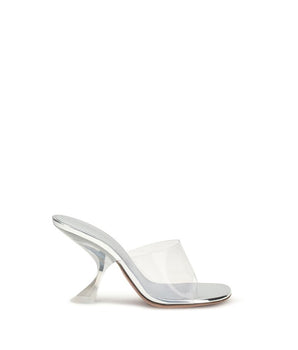 Amina Muaddi Silver Calf Leather Bos Taurus Stiletto Heel Sandals