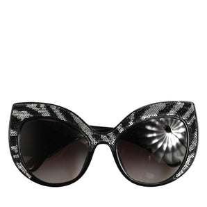 Dolce & Gabbana Black Silver Sequin Butterfly Polarized Sunglasses