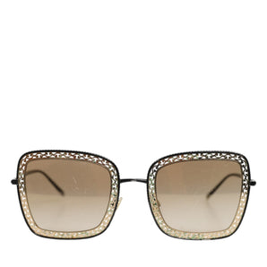 Dolce & Gabbana DG2225 Black Gold Lace Frame Brown Gradient Sunglasses