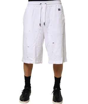 Dolce & Gabbana White Distressed Cotton Men Bermuda Shorts