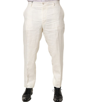 Dolce &amp; Gabbana Men's White Linen Formal Dress Pants