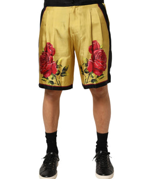 Dolce & Gabbana Yellow Floral Print Silk Men Bermuda Shorts