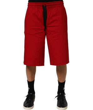Dolce & Gabbana Red Cotton MidWaist Drawstring Bermuda Pants