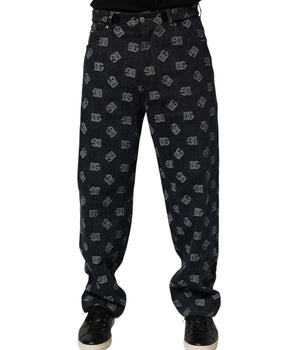 Dolce &amp; Gabbana Blue Logo Print Straight Denim Men's Jeans