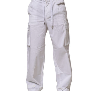 Dolce & Gabbana White Linen Straight Cargo Men Trouser Pants