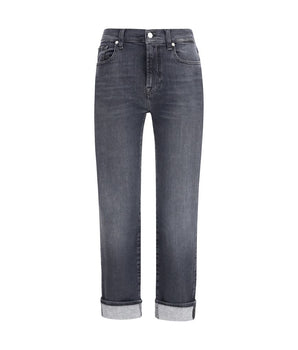 7FOR Black Cotton Relaxed Fit Jeans