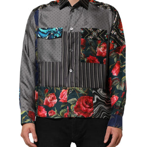 Dolce & Gabbana Multicolor Patchwork Long Sleeves Silk Shirt