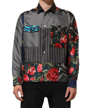 Dolce & Gabbana Multicolor Patchwork Long Sleeves Silk Shirt