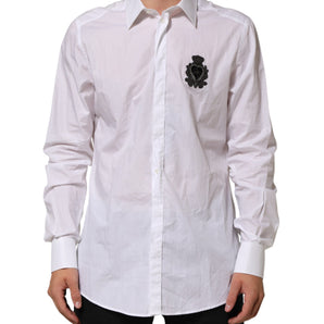 Dolce & Gabbana White Cotton MARTINI DG Patch Dress Shirt