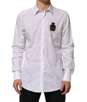 Dolce & Gabbana White Cotton MARTINI DG Patch Dress Shirt