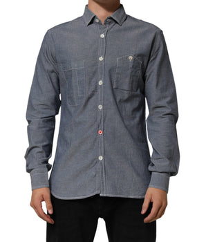 AGLINI Blue Denim Regular Fit Collared Long Sleeve Casual Shirt