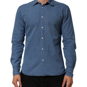 AGLINI Blue Denim Slim Fit Collared Long Sleeve Casual Shirt