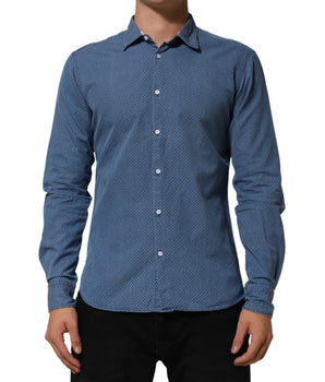 AGLINI Blue Denim Slim Fit Collared Long Sleeve Casual Shirt