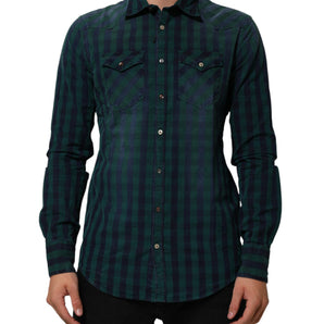AGLINI Green Checkered Cotton Button Down Long Sleeves Shirt