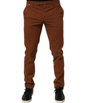 PT Torino Brown Men Skinny Chino Mid Waist Trouser Pants