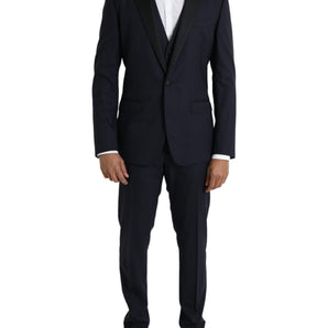 Dolce & Gabbana Blue Wool MARTINI 1 Button Men 3 Piece Suit