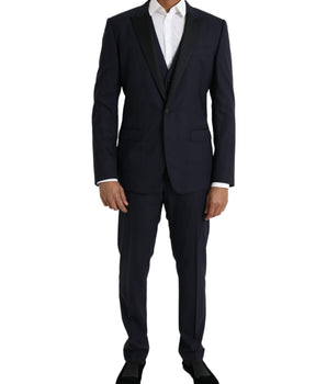 Dolce & Gabbana Blue Wool MARTINI 1 Button Men 3 Piece Suit