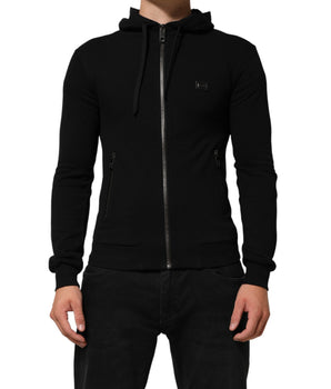 Dolce & Gabbana Sweater Black Cotton Hooded Men Sweatshirt Sweater
