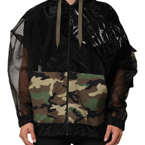 Dolce & Gabbana Black Camouflage Hooded Men Full Zip Sweater